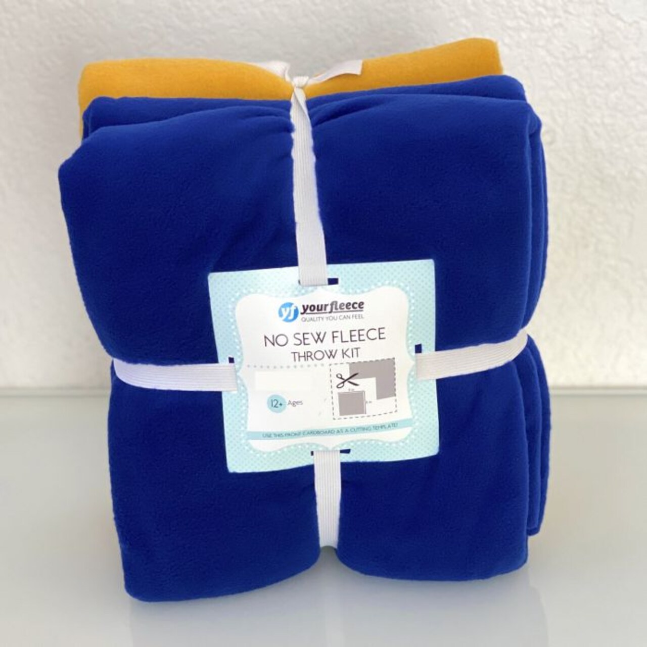 Solid Fleece No-Sew Throw Kit -Royal Blue/Mustard Yellow (50x60)